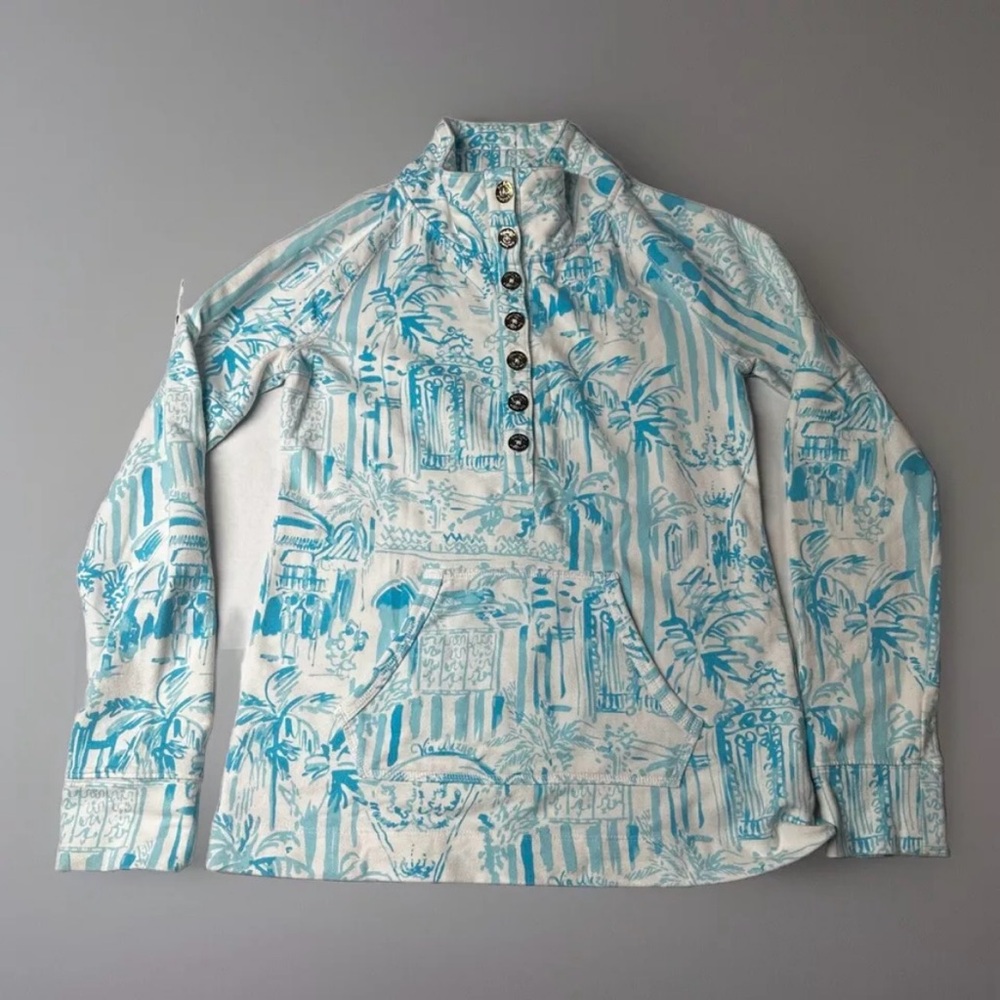 Women’s XS Lilly Pulitzer La Via Loca Captain Popover Sweatshirt White Blue Rare
